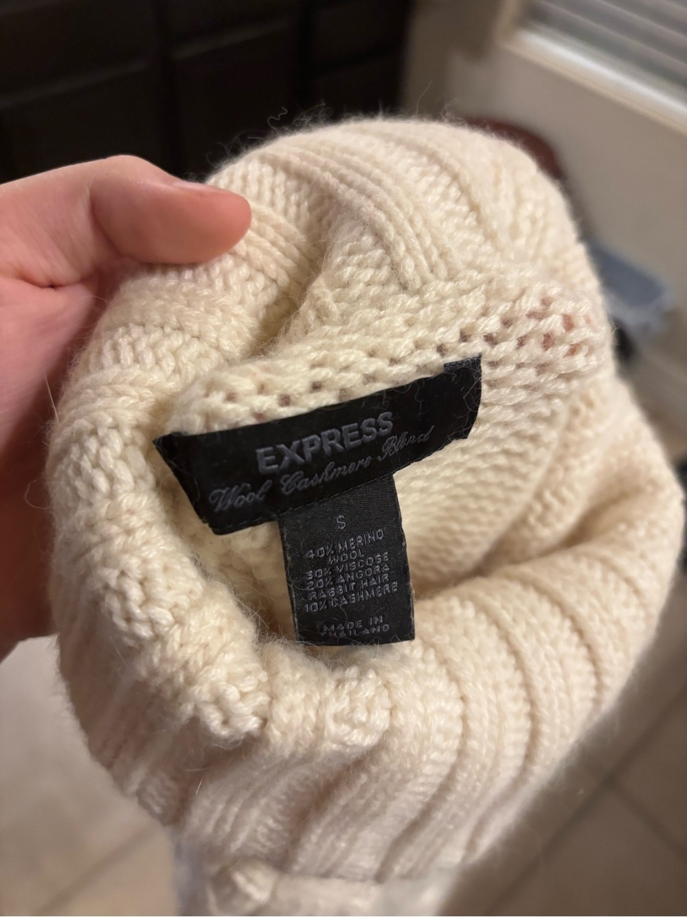 Express Wool and Cashmere Cream Cable Turtleneck Sweater - Picture 3 of 3